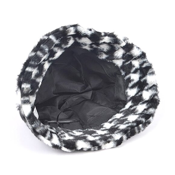 BNWT Houndstooth Print Faux Fur Bucket Hat - Picture 4 of 5